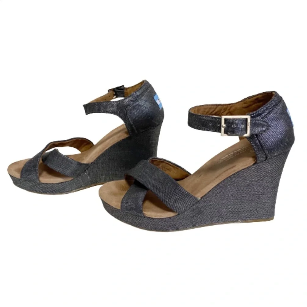 Toms Sienna metallic chambray wedge sandals size 7